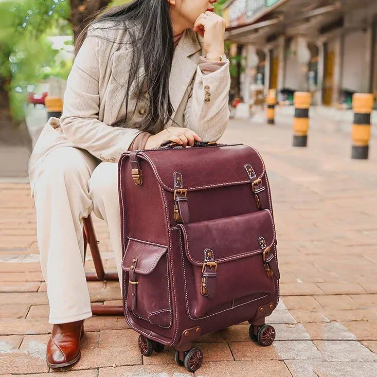 Woosir Rolling Vintage Leather Luggage Suitcase 22 Inch