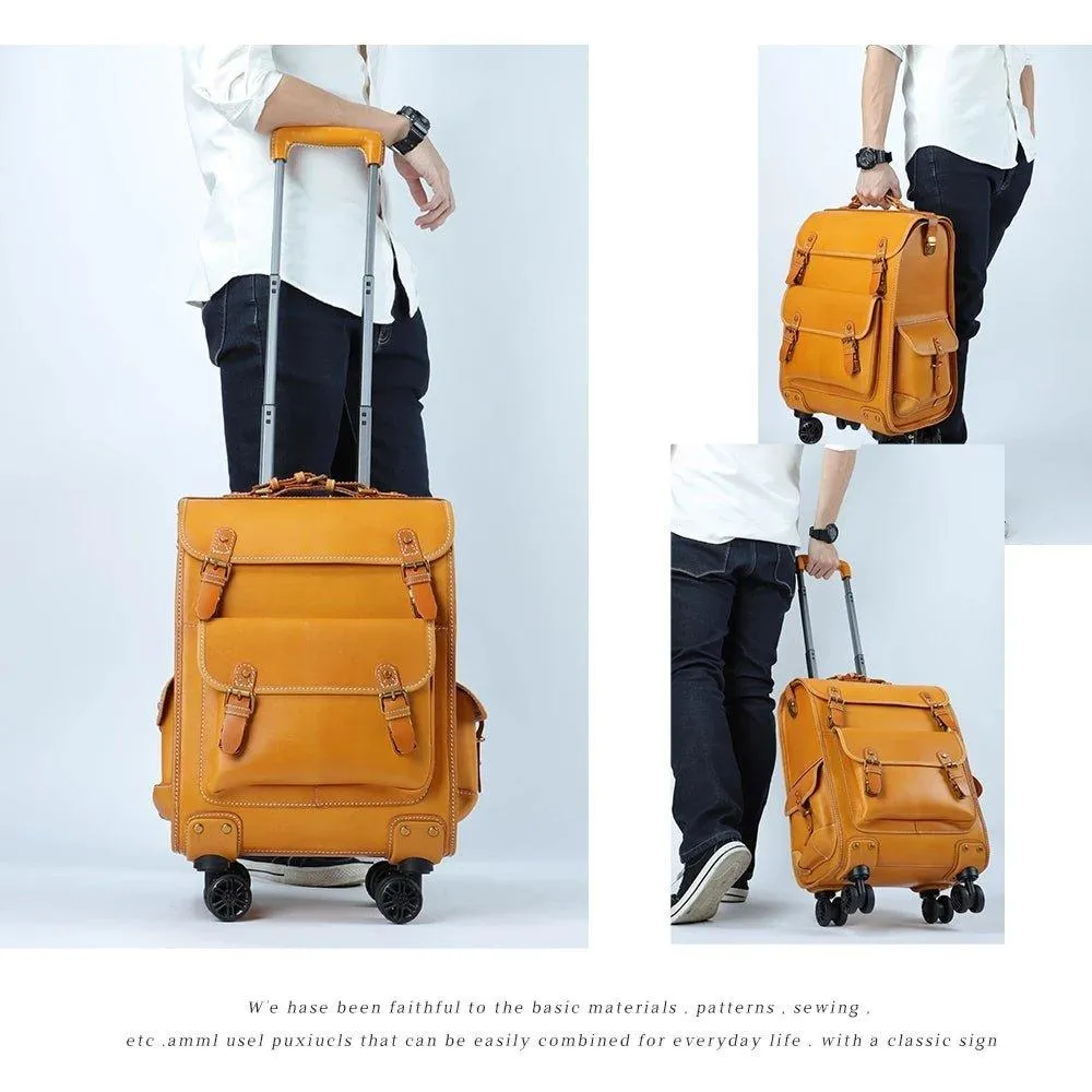 Woosir Rolling Vintage Leather Luggage Suitcase 22 Inch