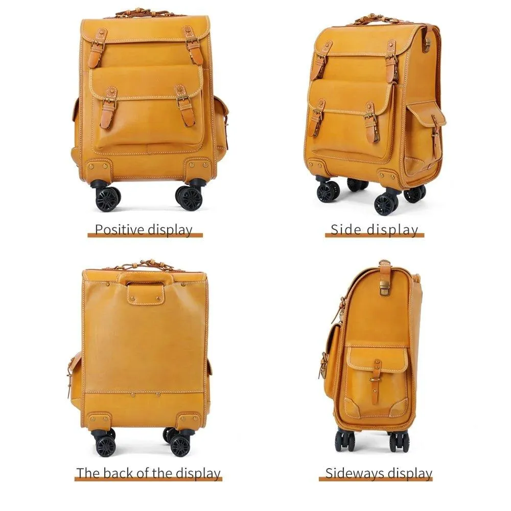 Woosir Rolling Vintage Leather Luggage Suitcase 22 Inch