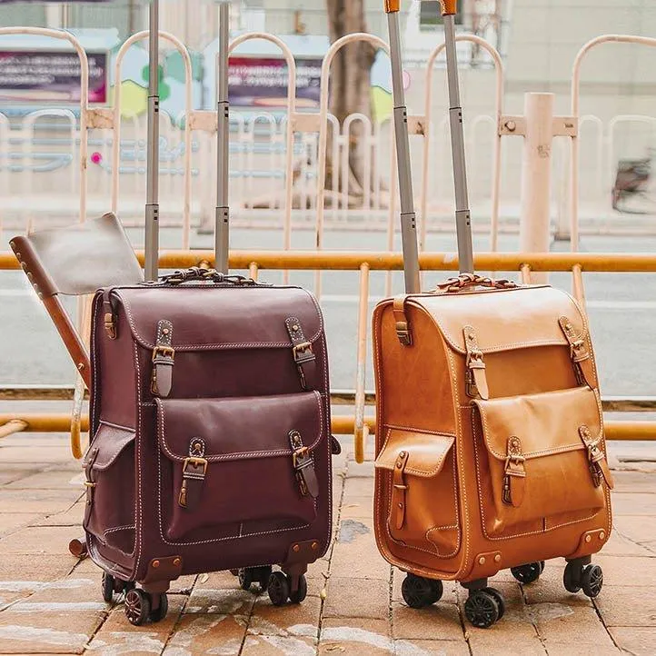 Woosir Rolling Vintage Leather Luggage Suitcase 22 Inch